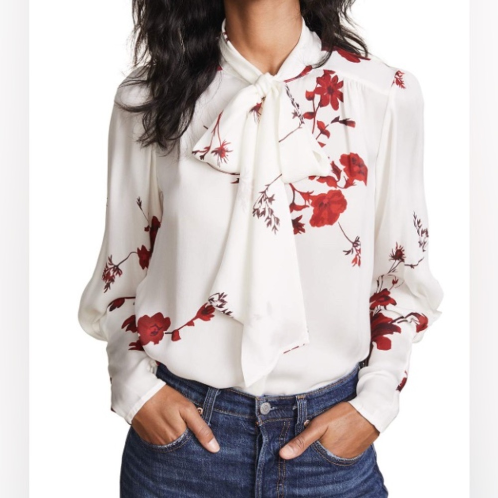 Joie White and Red Floral Blouse